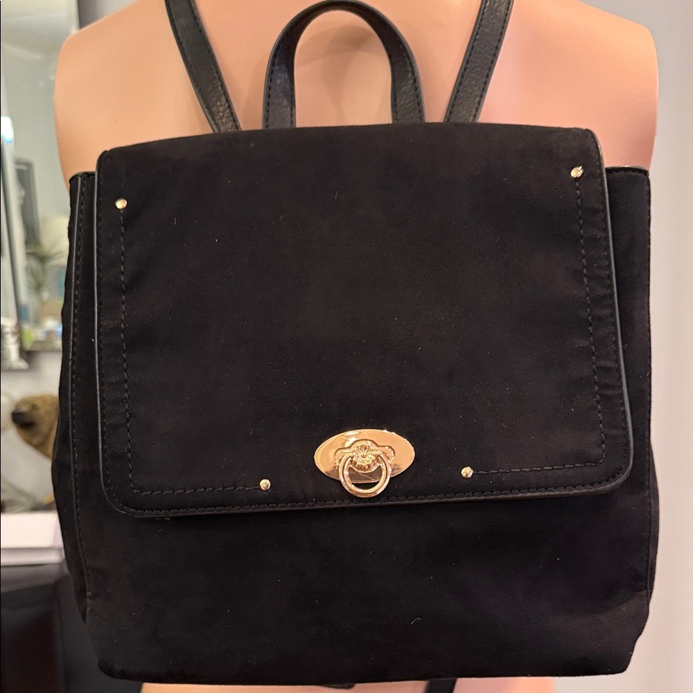LC Lauren Conrad Black Suede Backpack with Gold Hardware